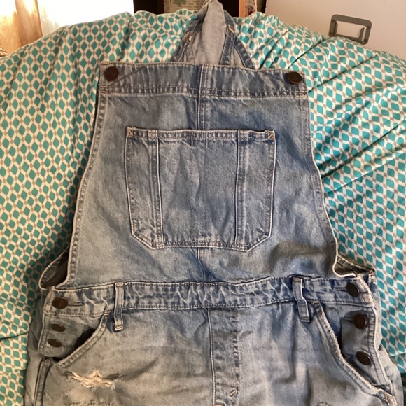 Abercrombie & Fitch Distressed Denim Overall Shorts M - Picture 2 of 5